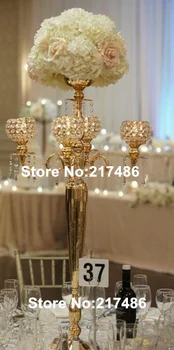 

Nickel Plated Wedding Candelabra with Flower Bowl 5 Arm gold Metal Wedding Candelabra for Table Centerpiece Decoration or F