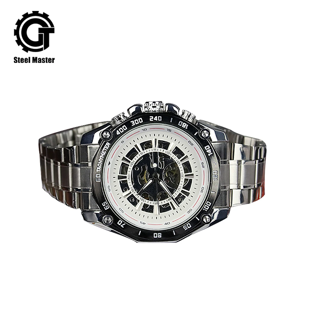 

Hollow Men's Automatic Mechanical Watch Steel With Clouds Minute Hand Elegant Atmosphere Business Folding Buckle