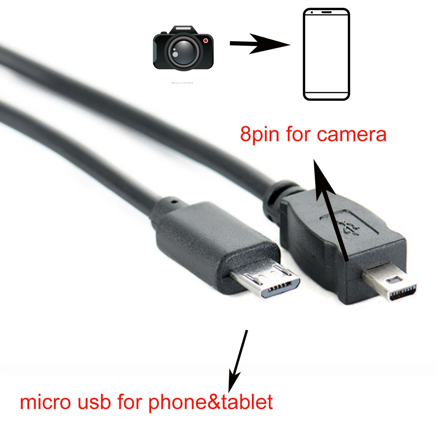 وتغ كابل بيانات لنيكون كاميرا إلى كمبيوتر لوحي (تابلت) وهاتف ذكي الهاتف المصغّر usb إلى 8 دبوس الحبل