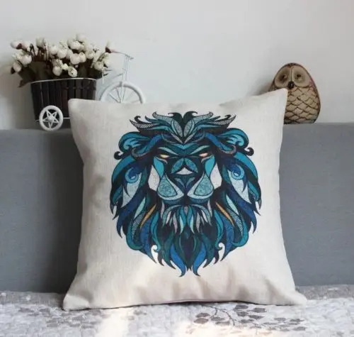 Vintage Turquoise Lion Cushion Cover Lion Decorative Throw Pillow Case Chic Sofa Couch Linen Pillows Cover Animal Home Decor 18