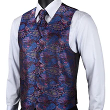 VE15 Фиолетовый Синий Пейсли Топ Дизайн Свадебные Мужчины шелковый жилет карманные Квадратные запонки набор галстуков для костюма смокинг