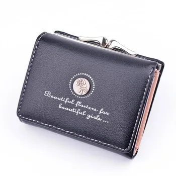 

Simple Lady Mini Purse Retro Style Flowers Short Wallet Female Student Three Folding Wallet with Coins Purse Carteira