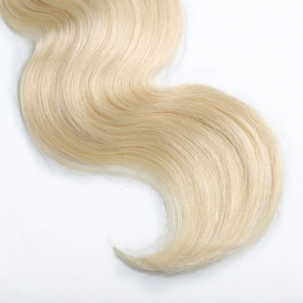 613 светлые волосы пучки с фронтальной объемная волна 3 Связки малазийские волосы с однонаправленной кутикулой волос для наращивания с
