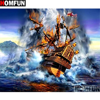 

HOMFUN Full Square/Round Drill 5D DIY Diamond Painting "Ship fire" 3D Embroidery Cross Stitch 5D Home Decor A15048