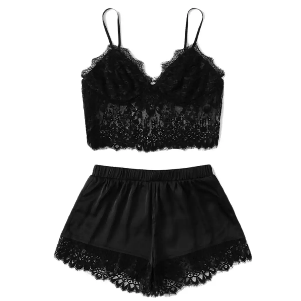 

Women Casual V-Neck Sleeveless Lace Floral Spaghetti Strap Loose Summer, Spring, Autumn Pants Sleepwear Set