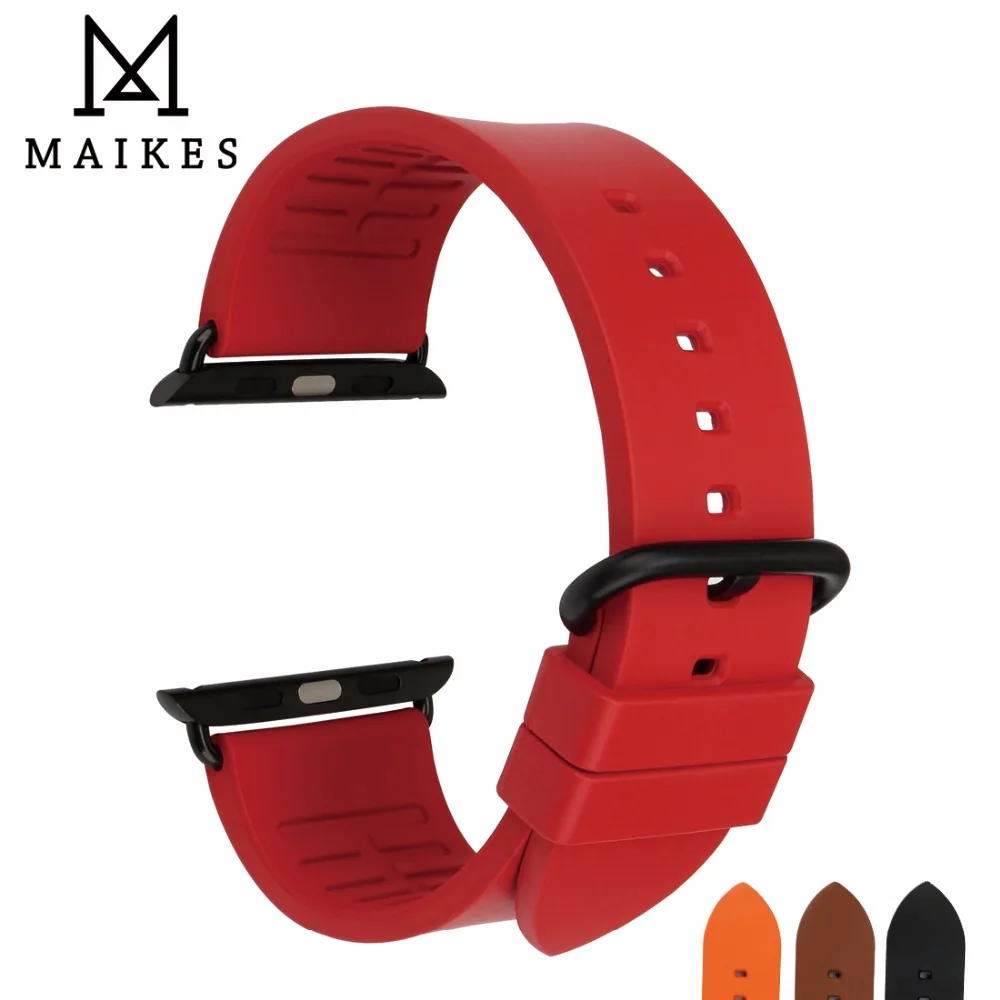 

MAIKES Fashion Red Rubber Watch Strap For Apple Watch Band 44mm 40mm iWatch All Models For Apple Watch 42mm 38mm Series 4 3 2 1
