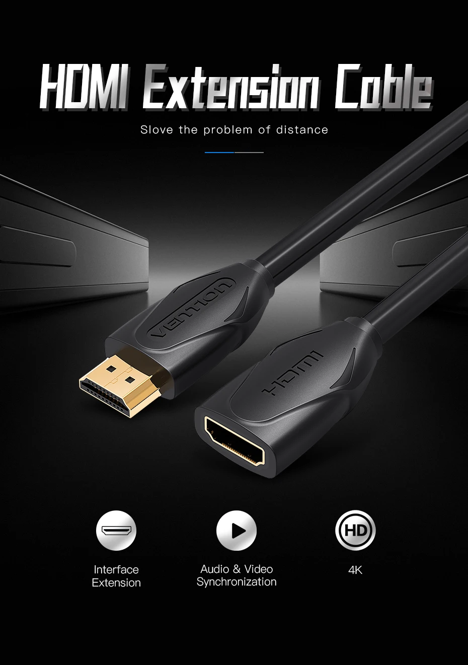 Vention HDMI Extender Cable HDMI 4K 2.0 Male to Female HDMI Extension Cable for 
