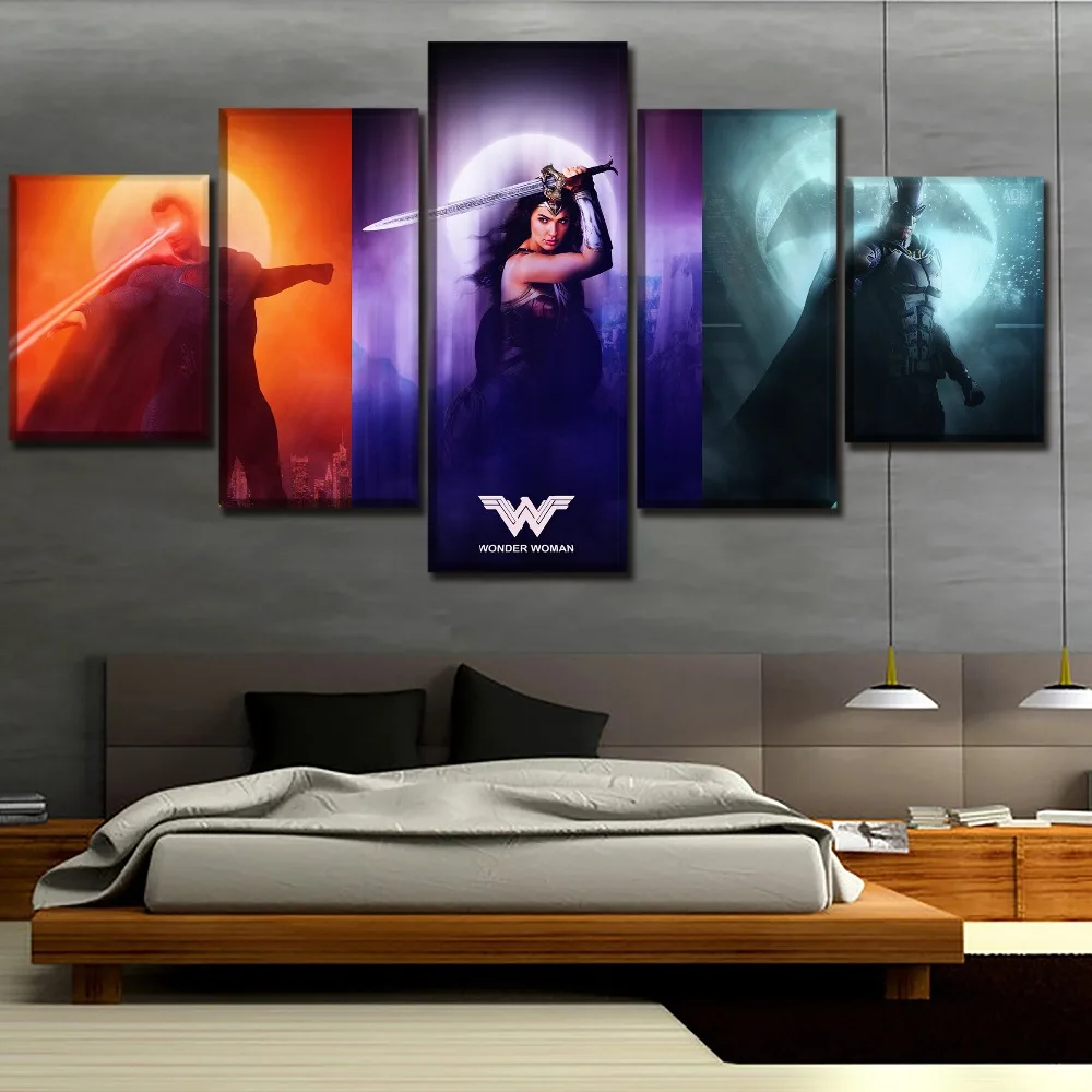 

Canvas Print Artwork 5 Pieces Justice League Superman And Wonder Woman And Batman Painting Home Decor Wall Art Unique Poster