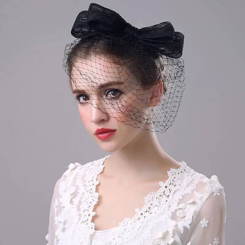 Элегантный Для женщин свадебные Шапки и fascinators с большой бант свадебные вечерние подарки черный/белый головной убор повязка леди Уход за кожей лица покрывал