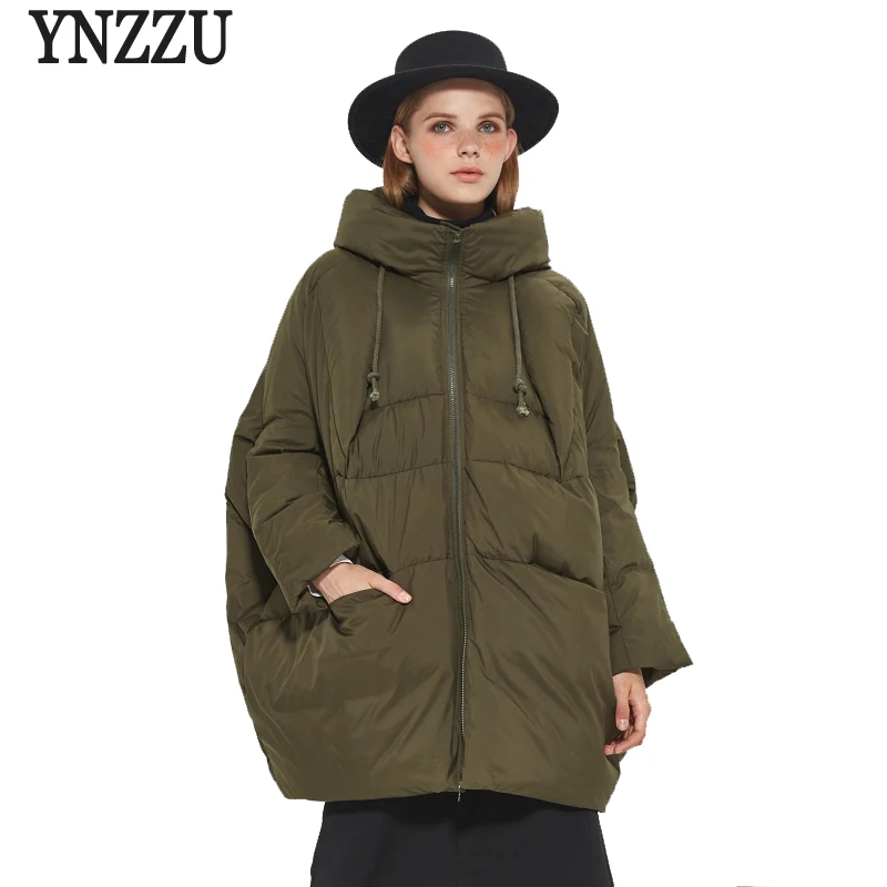 YNZZU брендовые высококачественные зимние пуховики женские средней длины свободные пуховые пальто женские зимние пальто размера плюс YO375