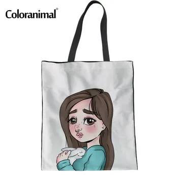 

Coloranimal Cartoon Girl Design Canvas Shopping Bag Cloth Reusable Tote Bag Travel Handbag for Women Cotton Brand Design Eco Bag