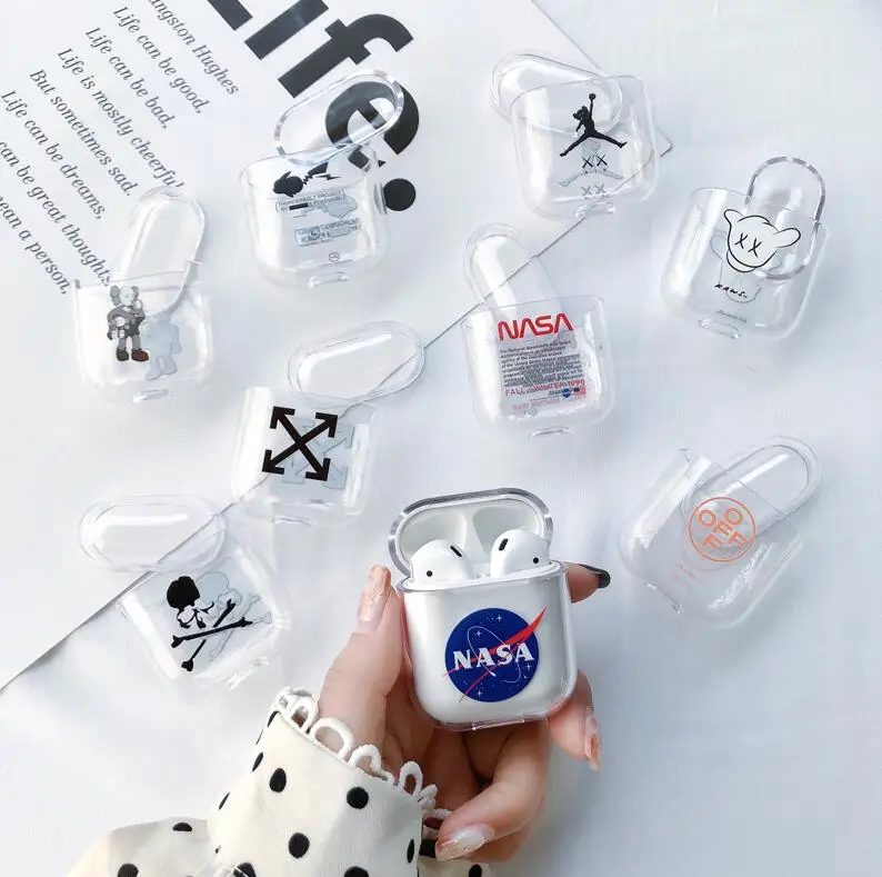 Luxury Brand Cartoon Transparent Earphone Cases For Apple Airpods Shockproof Cover PC Hard Earphone Case Air Pods Protection