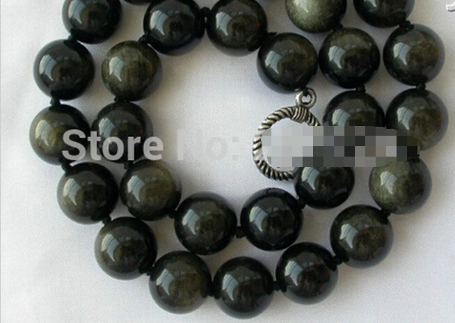

Hot sell - stunning big 14mm round black crude Heliotrope beads necklace -Bridal jewelry free shipping