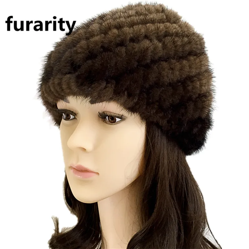 Lady 100 Real Mink Fur Hats Warm Wool Winter Hat With Genuine Beads