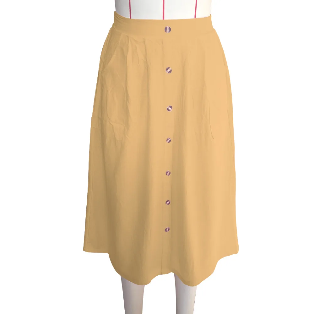 Новые весенне-летние юбки с высокой талией до середины икры, плиссированные юбки, Женский хлопковый сарафан, одноцветная пляжная юбка с карманами в стиле бохо