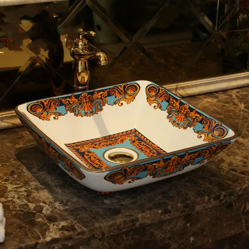 Ручная работа китайских мастеров Европа винтажный умывальник Lavabo керамическая раковина для ванной комнаты арт Счетчик Топ арт умывальник квадратный - Цвет: design 3