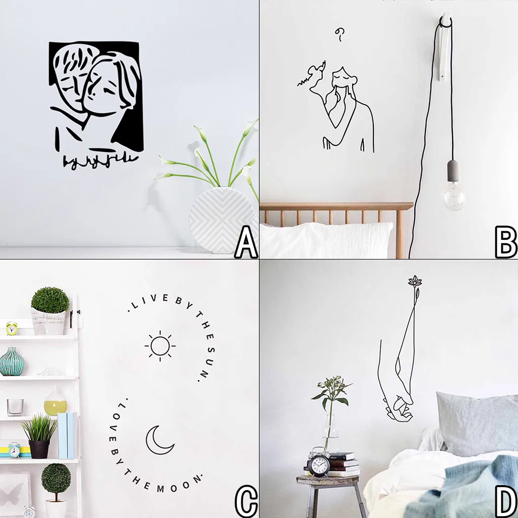 

ISHOWTIENDA bedroom wall sticker Creative Pattern Line Drawing Decor Home Room DIY Decor Simple Style Removable Mural