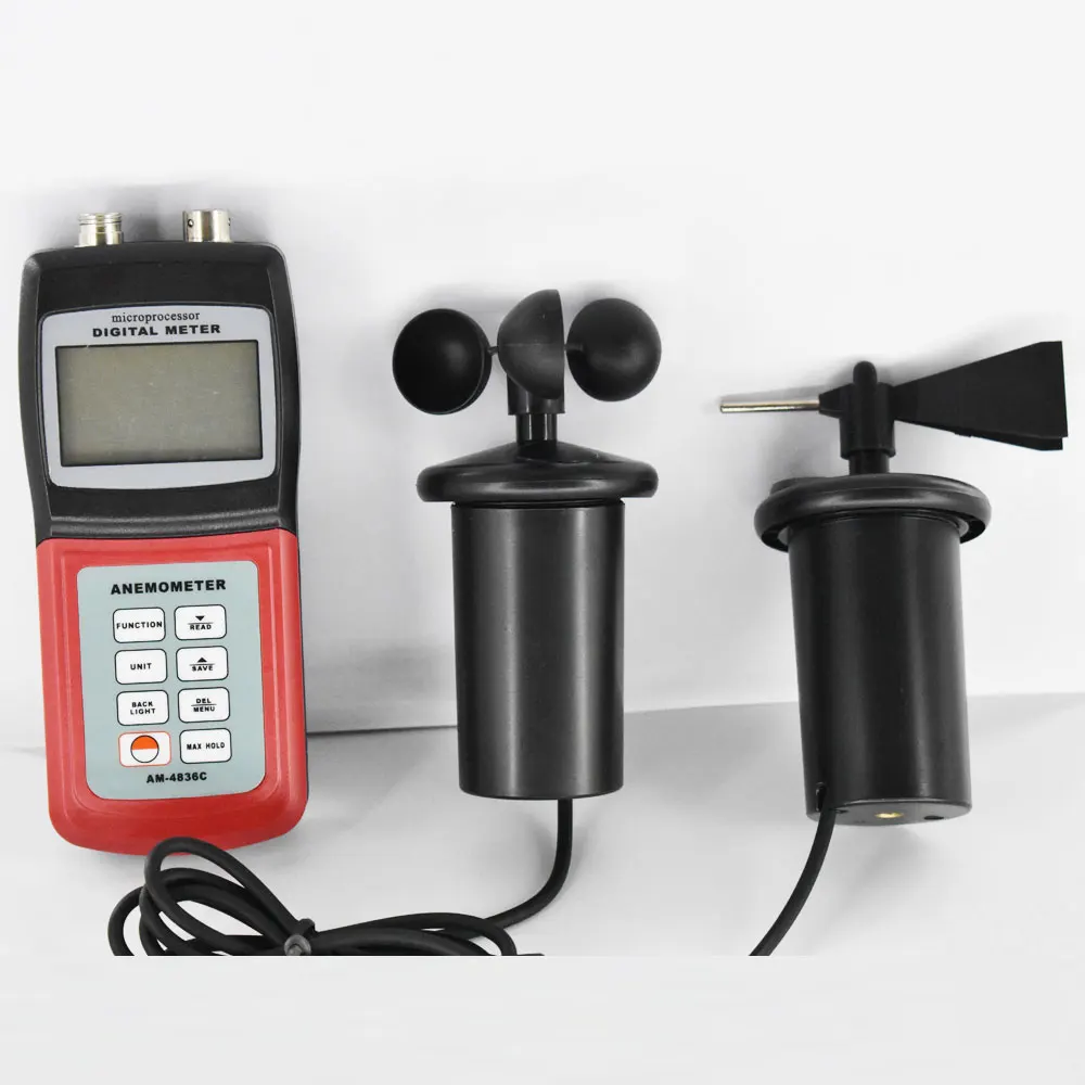 다기능 디지털 풍속계 AM 4836C 공기 속도 흐름 풍속 방향 스케일 온도 테스터 3 컵 프로브digital