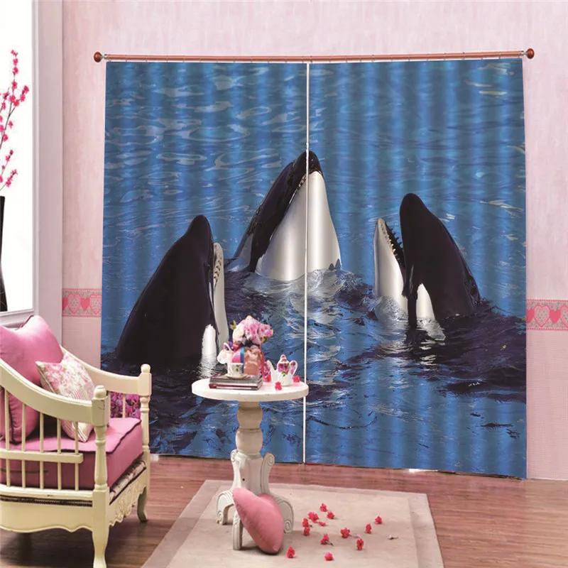 

1 Pair Dolphins 3D Printed Thermal Insulated Grommet Blackout Window Curtain Panel 24 Colors for living room