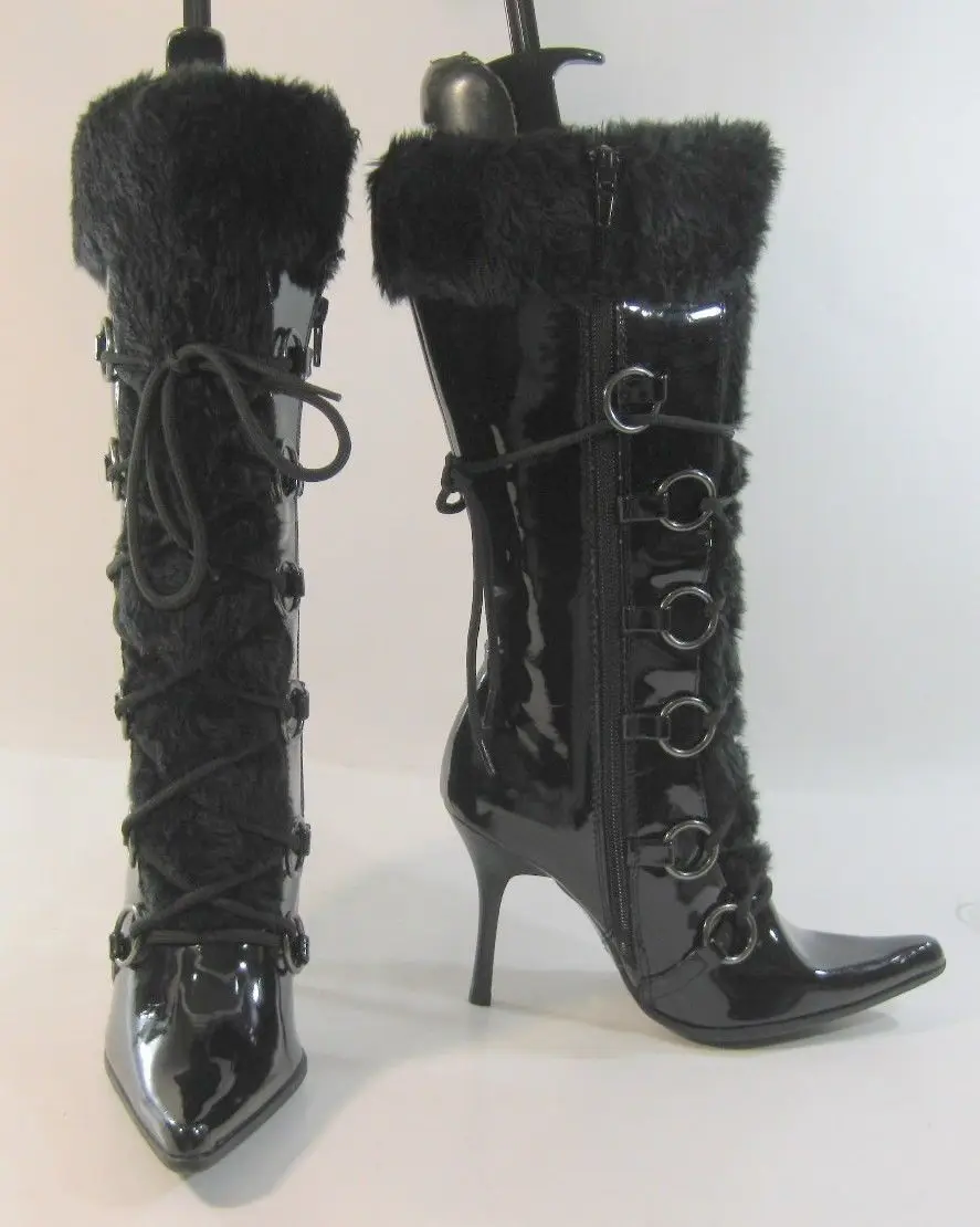 À Mi Côté Pour Lacets Talon Bout mollet Chaussures Aiyoway Haut Femmes Bottes Dames Pointu Éclair Fermeture 6wZ4q