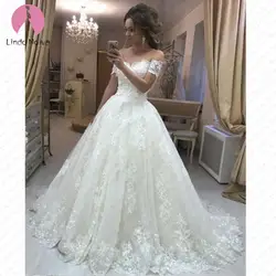 Robe De mariée 2019 принцесса свадебные платья Наплечная аппликация для женской футболки кружево Милая Пышное Бальное Платье Vestido de Noiva