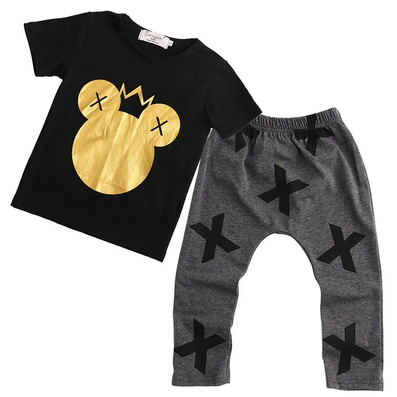 

Fashion Toddler Kids Boy Girl Short Sleeve Tops T-shirt Pants Outfits 2PCS Set Clothes Size 2-5T