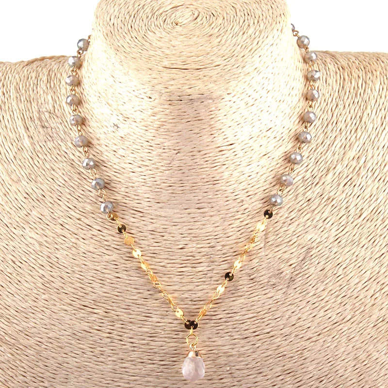 

Free Shipping Fashion Bohemian Tribal Jewelry 6mm Glass Crystal Bead Link Drop Pendant Necklaces