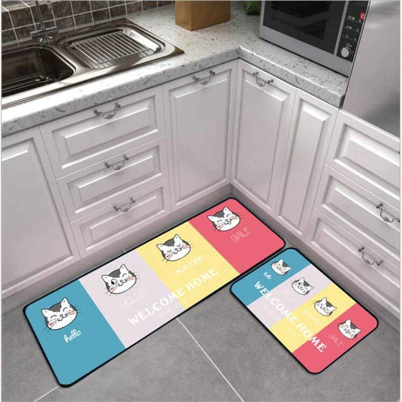 

Cute Cartoon Kitten Head Stitching Strip Kitchen Mat Entry Mat Anti-Slip Mat Bedroom Bedside Blanket Carpet For Living Room Rugs