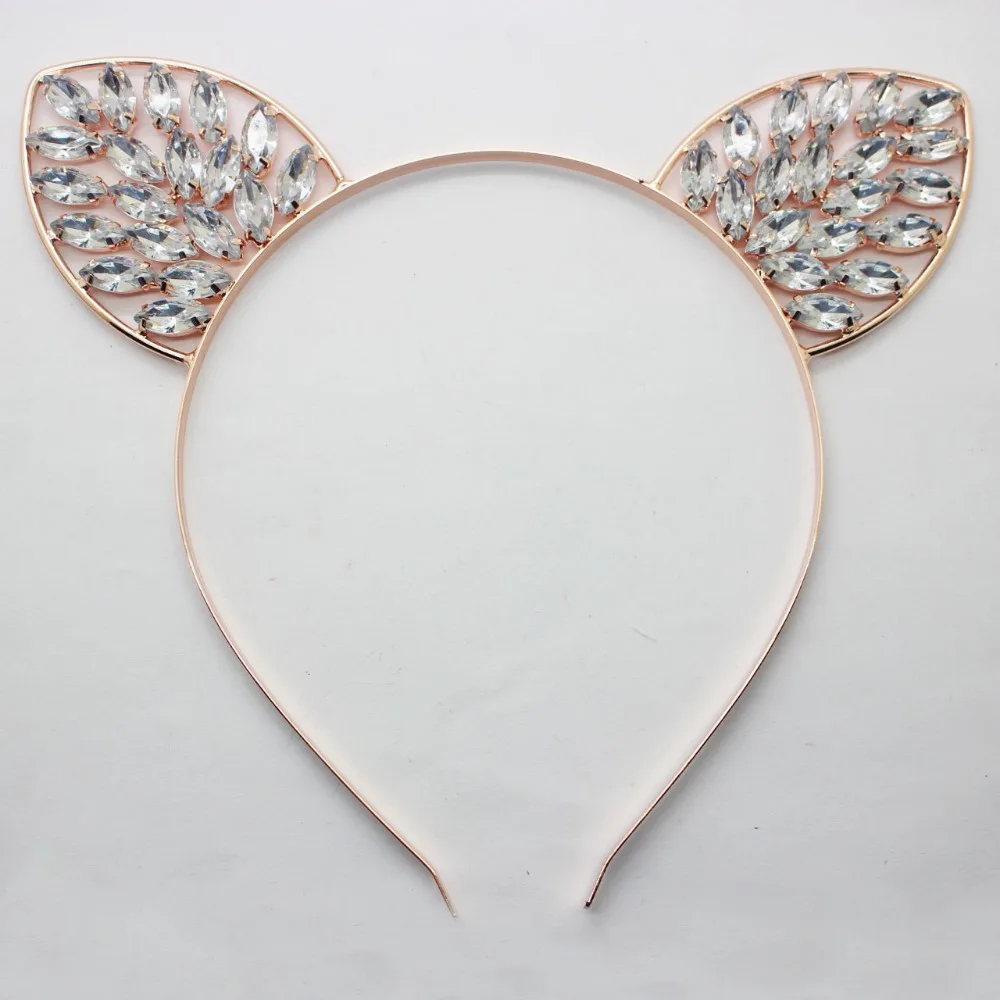 Модные кроличьи уши Hairbands золотой и серебряный сплав Кристалл Rhinestone Блеск головные уборы аксессуары для волос для женщин девочек