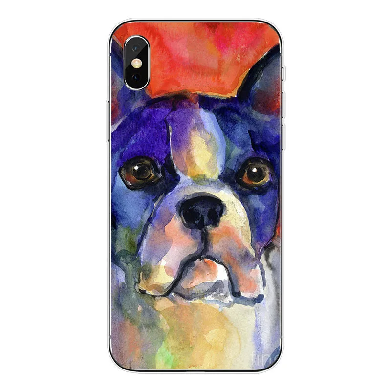 Casos de telefone Buldogue Frances Arte Para iphone X XR XS MAX 5 4 6 7 8 Бостон-терьер собака Розовый Капа Мягкий ТПУ Fundas Coque - Цвет: TPU