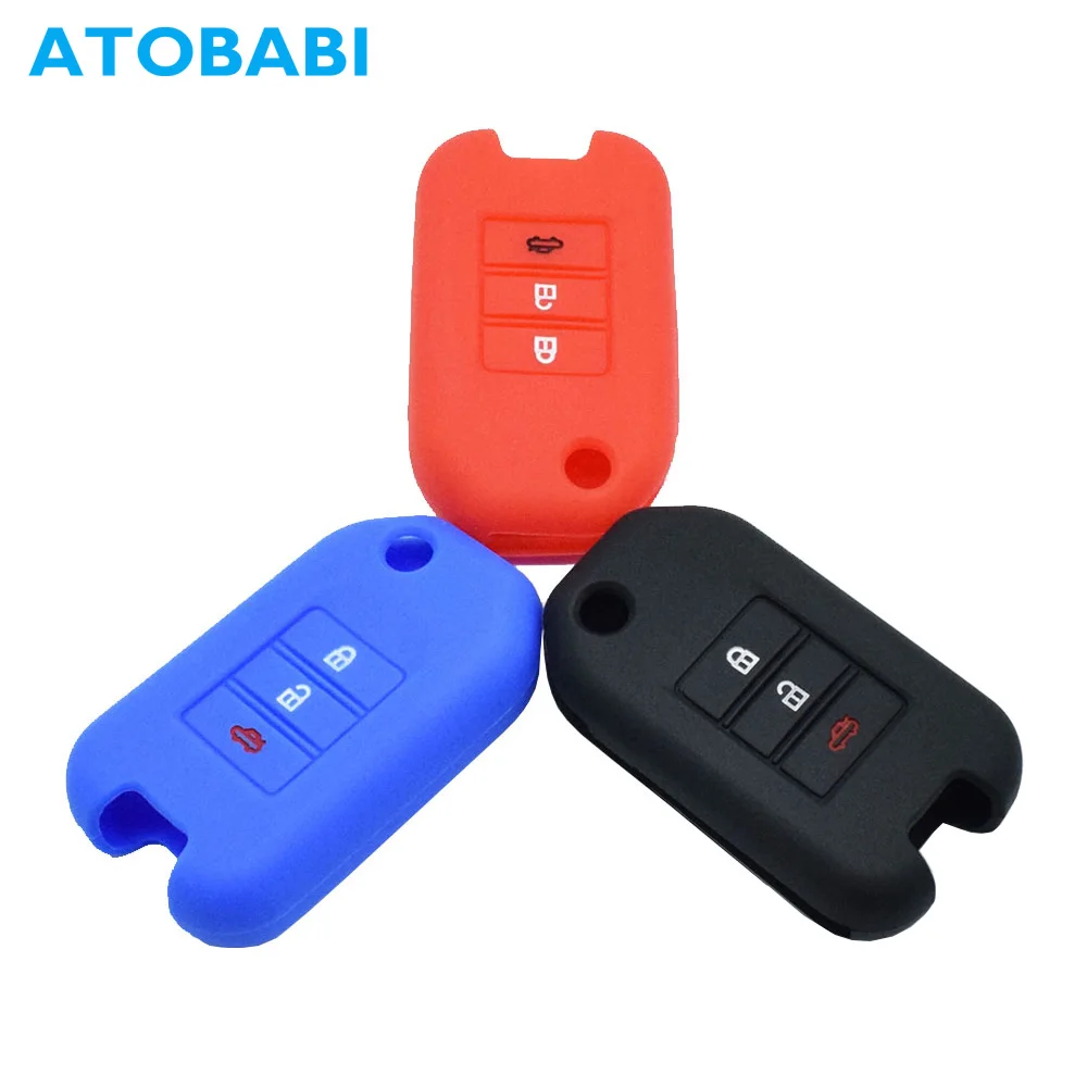 

Silicone Car Key Case 3 Button Folding Remote Cover Keychain Protector Bag For Honda Fit Marina Wisdom XRV City Auto Accessories