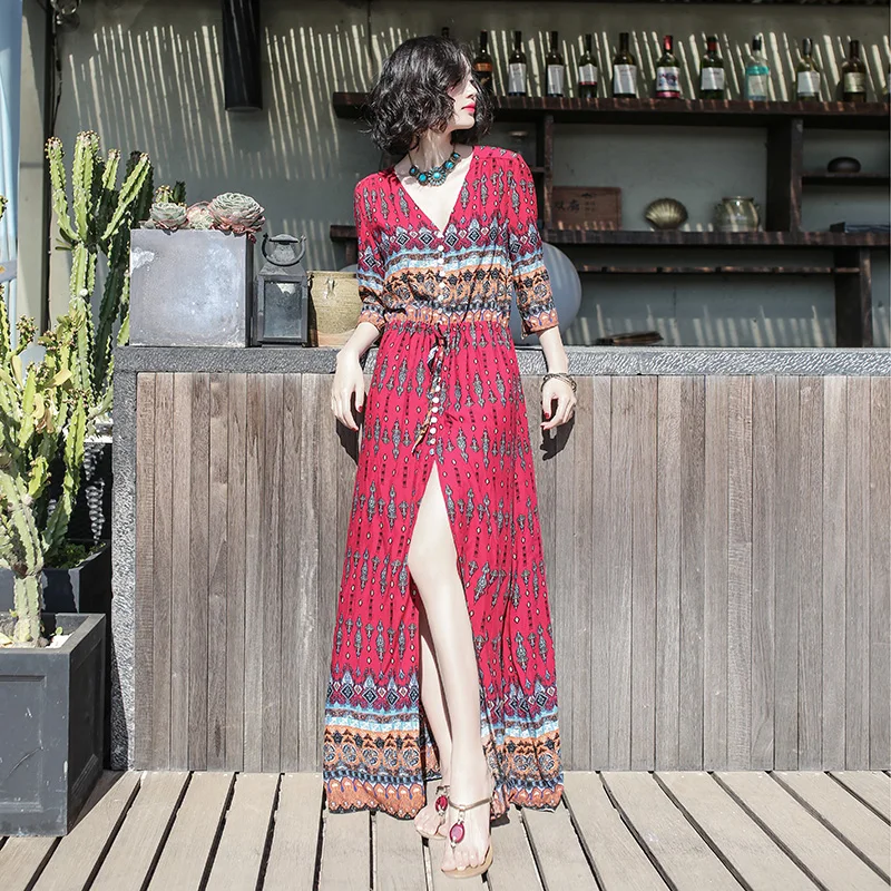 

Summer new dress, Thailand style seven point sleeve, loose dress, long skirt, Bohemia Beach Beach skirt.