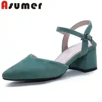 ASUMER 2019 new arrive fashion women's sandals pointed toe elegant suede leather buckle simple women high heels shoes size33-42