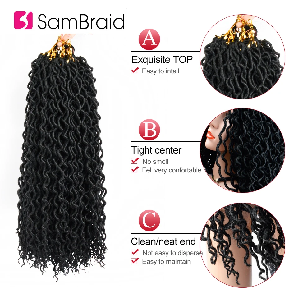 SAMBRAID 24 корня/Упаковка 18 дюймов Faux locs Curly волосы на крючках косички синтетические волосы дреды волосы для наращивания косички волосы