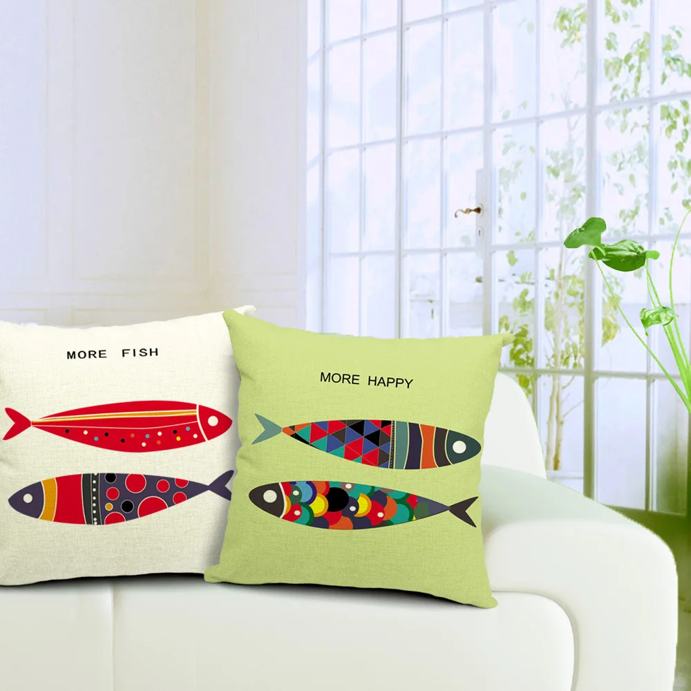

Hand-Painted Fish Modern Style Cover 45*45cm Cushion Cover Linen Throw Pillow Car Home Decoration Decorative Pillowcase