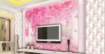 

Romantic Sakura Brick Wall Floral 3d Room Photo Wallpaper scenery Brick Wallpaper Murals for Wall 3 d Livingroom Non-woven Roll