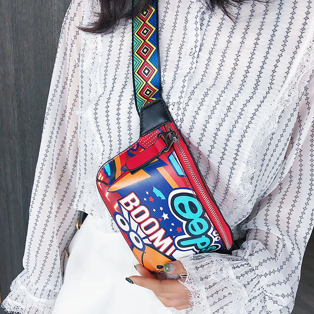 2019 Women's chest bag shoulder bag city walking pack graffiti printed wide shoulder strap city bag fanny pack for women 40J4 (19)