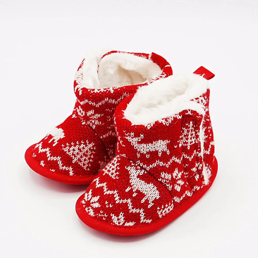 Детские ботинки; модные рождественские ботинки с принтом для новорожденных; рождественские ботинки с мягкой подошвой; Теплая обувь для первых шагов; DS19