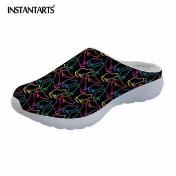 

INSTANTARTS 2018 Summer Beach Shoes Cartoon Cat Pattern Outdoor Air Mesh Sandals Women Men Breathable Slip On Slippers Boys Girl