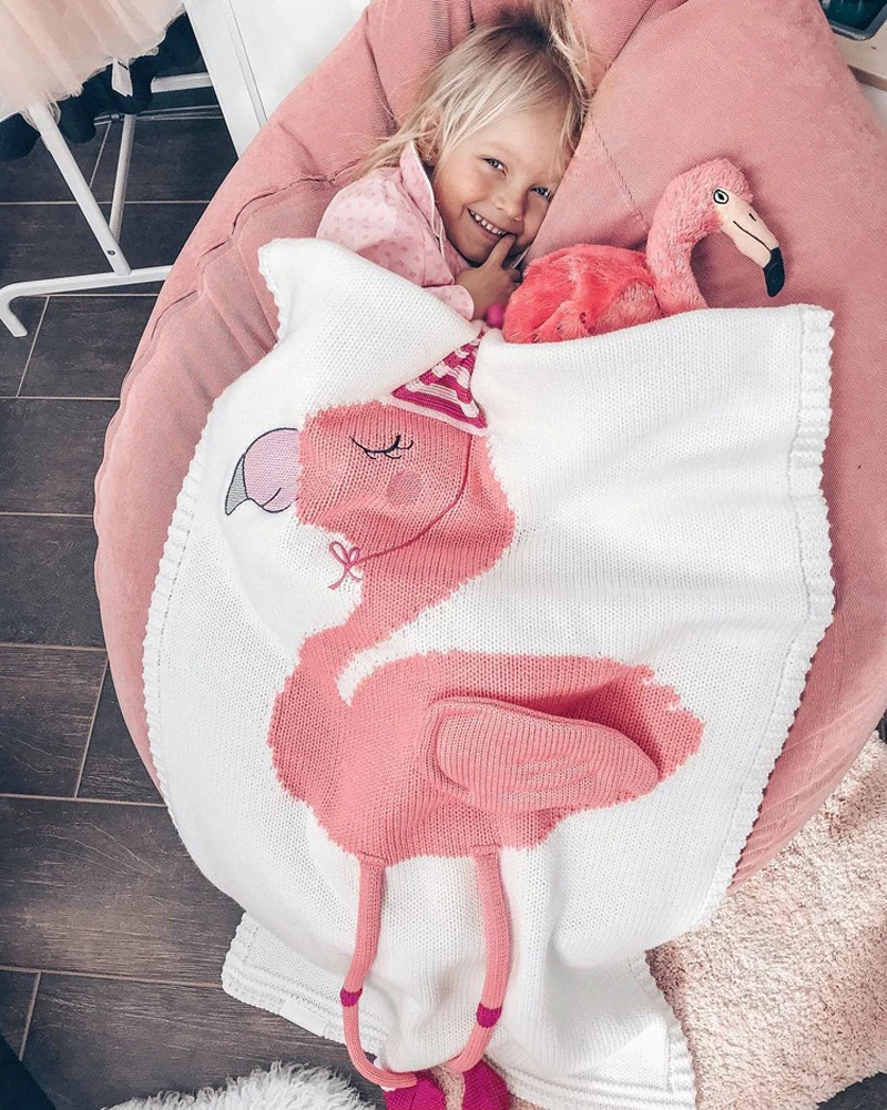 Трикотажное одеяло для маленьких мальчиков и девочек, фламинго, пеленка для сна, покрывало для детской кроватки, мягкие полотенца, детский пляжный коврик
