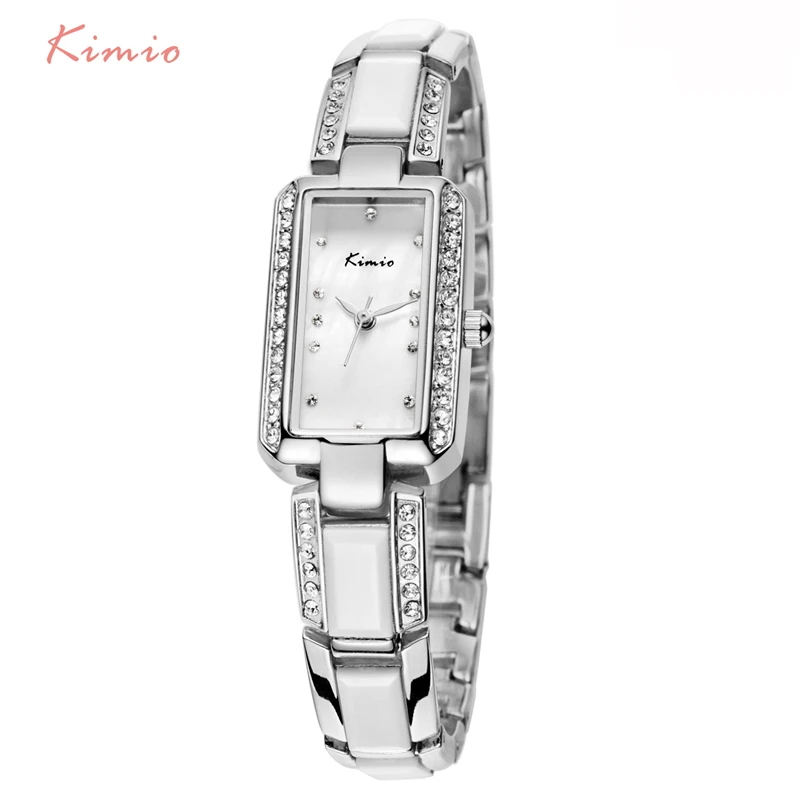 2016 Luxury Brand Rectangle Women Watch KIMIO Ladies Bracelet Watches Women Dress Rhinestone Imitation Ceramic Quartz Watch Gift