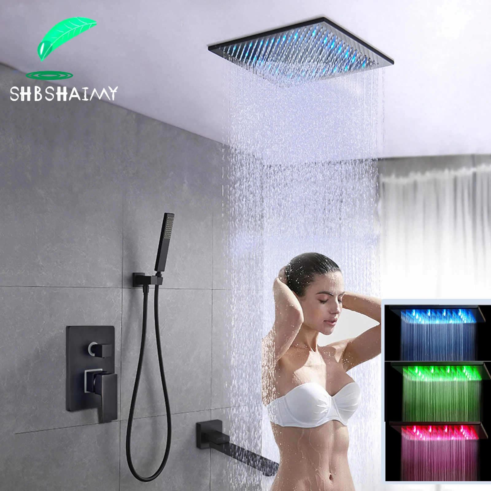 

SHBSHAIMY LED Oil Rubbed Bronze Shower Faucet Set 3-Ways Ceiling Mounted 8 10 12 16'' Rainfall Shower Head 360 Rotation Spout