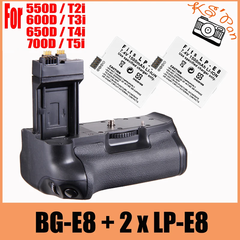 Вертикальный многофункциональный батарейный блок держатель как BG-E8+ 2x LP-E8 для Canon EOS 700D 600D 550D 650D Rebel T2i T3i T4i T5i