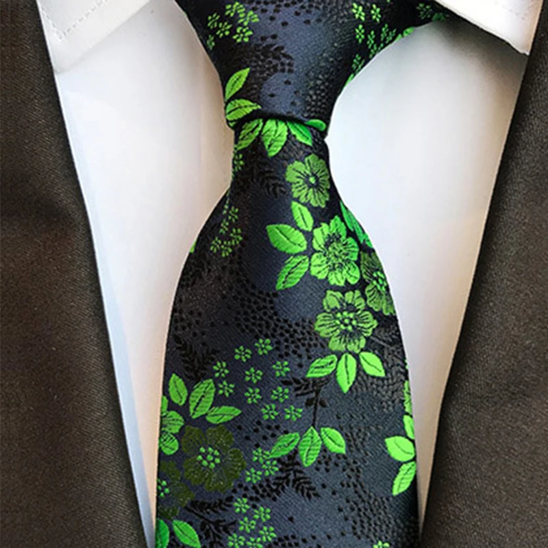 Роскошный Шелковый жаккардовый переплетенный галстук, черный, зеленый, 8 см., формальный цветочный галстук для мужчин, деловой свадебный наряд, подарок, аксессуары для галстуков