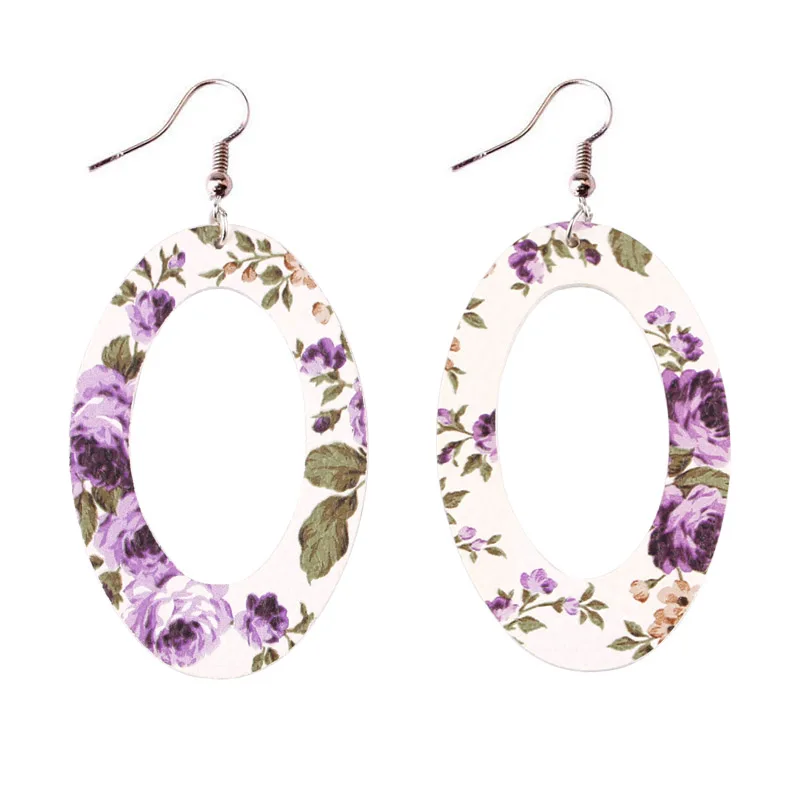 ZWPON 2019 Trendy Spring Print Floral Statement Leather Earrings for