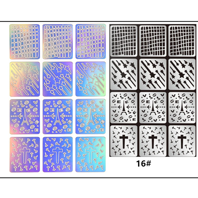 1 лист Новая мода винил для ногтей наклейки-Трафарет DIY маникюр Дизайн ногтей Инструмент 24 узора