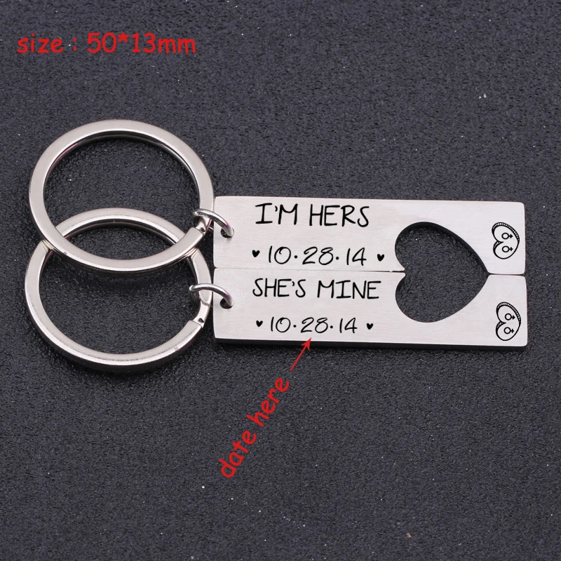 

Lesbian Lovers' Keychain Engraved I'm Hers She's Mine Personalized Custom Date For Girlfriend Gift Exclusive Holder Key Ring Tag