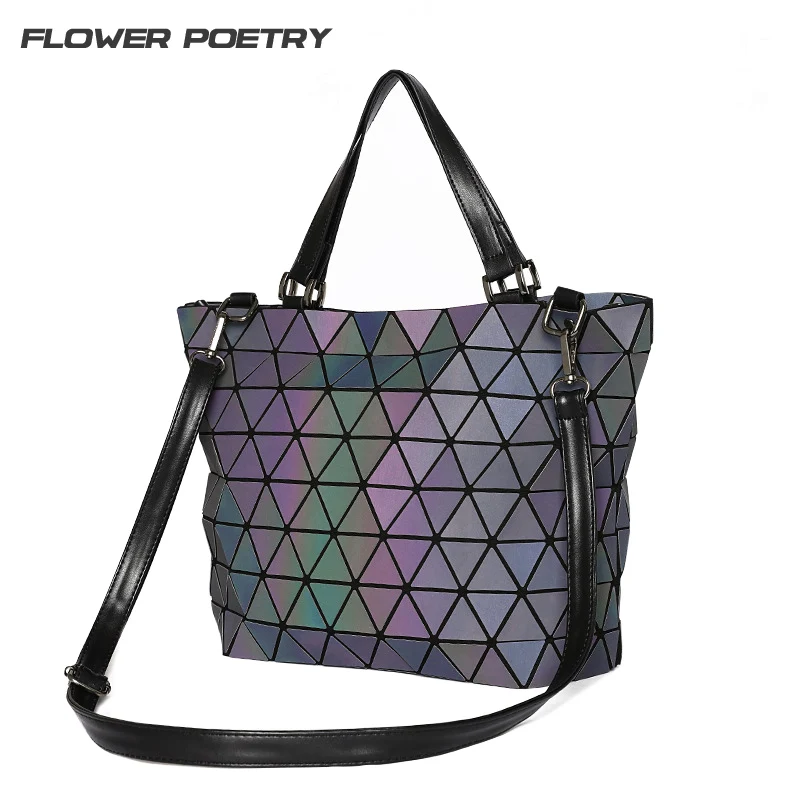 

Women's Handbags Briefcase Geometry Sequins Mirror Laser Plain Shoulder Bucket Bags Sac Luminous Tote Bags Top-Handle Bag