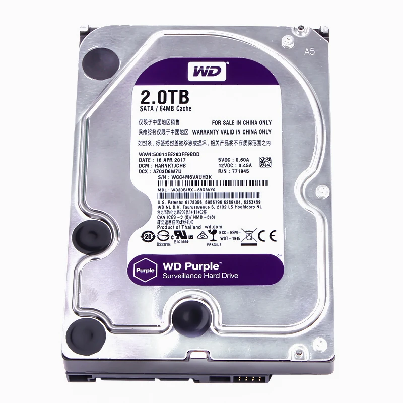 WD фиолетовый 2 ТБ HDD 64 Мб SATA 6 ГБ/s1 3 5 &quotВнутренний жесткий диск наблюдения для