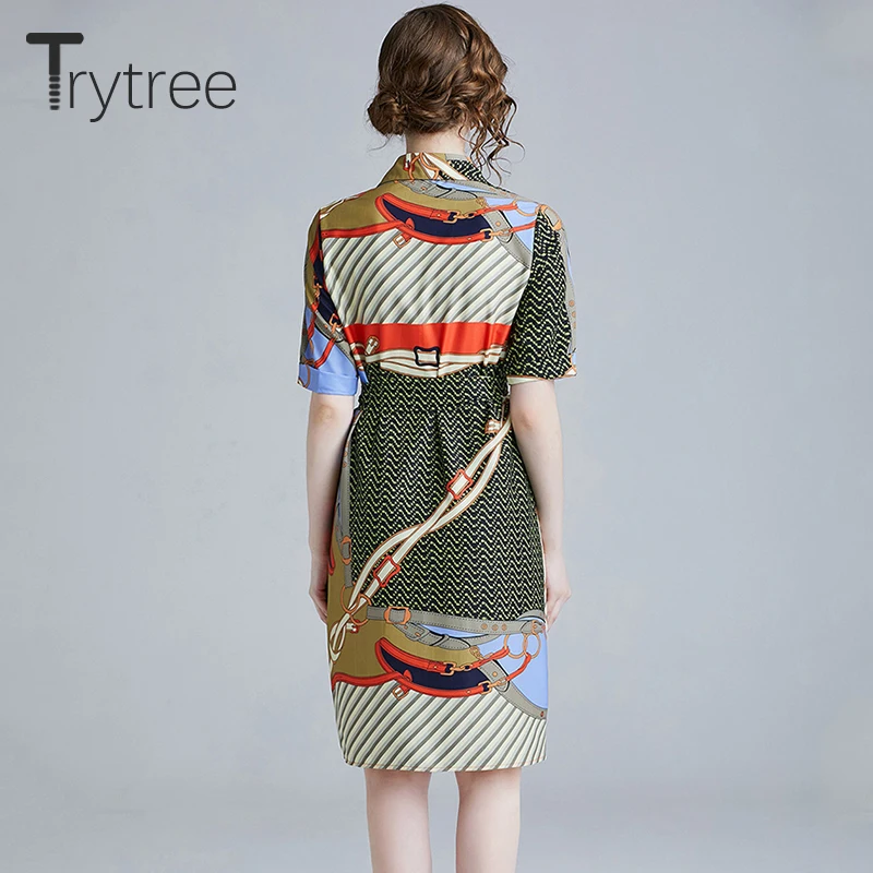 Trytree летнее платье с принтом элегантные Геометрические шелковистые уличные